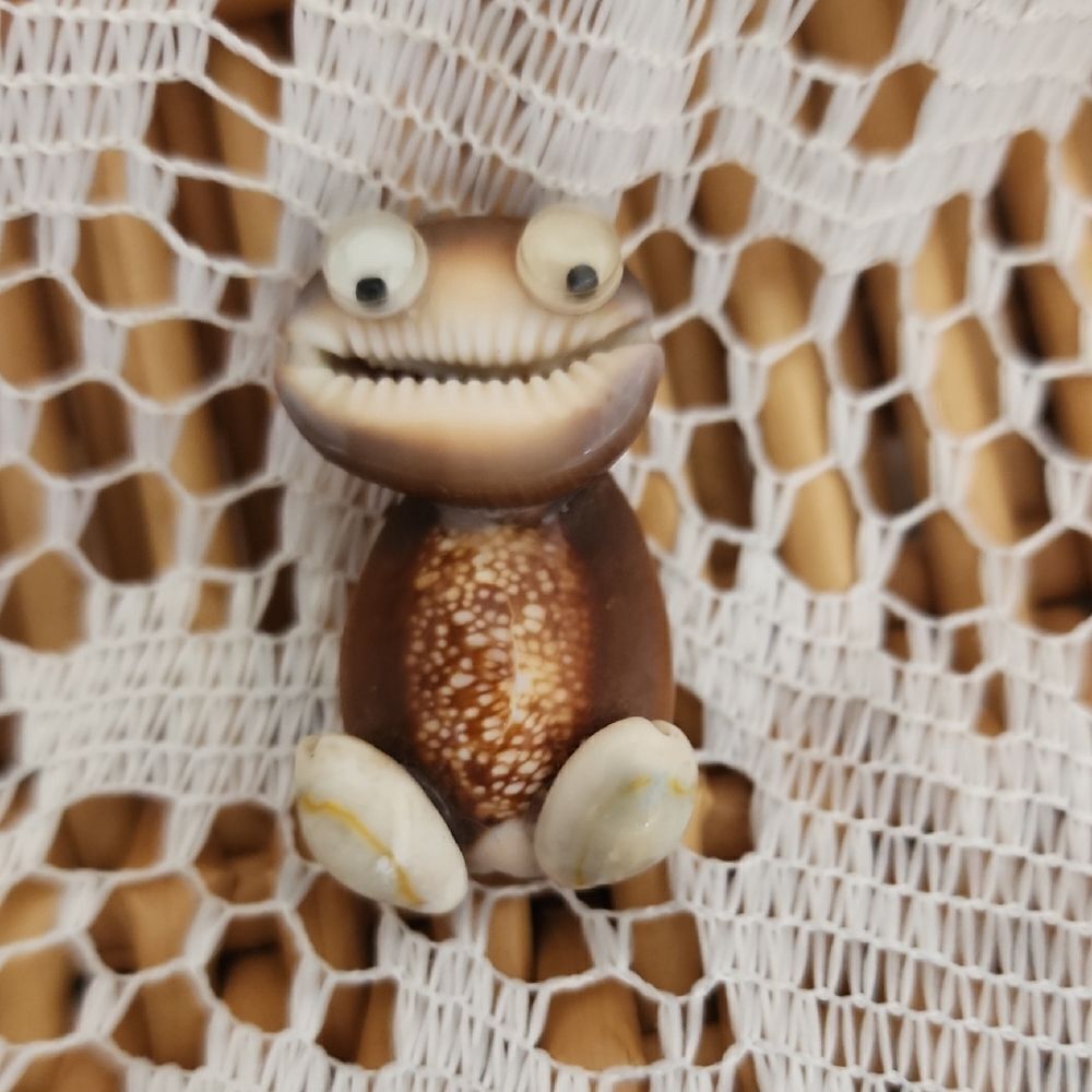 Vintage Seashell Figurine Magnet With Googly Eyes